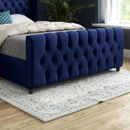 Casani Horning Straight Upholstered Blue Soft Velvet Designer Bed Frame - Size: Small Double - thumbnail 7