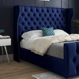 Casani Horning Straight Upholstered Blue Soft Velvet Designer Bed Frame - Size: Small Double - thumbnail 6