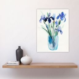"Artery8 Blue Iris Flower Bouquet Vase Floral Watercolour Wall Art Print - Size: W24"" x H32""" - thumbnail 4