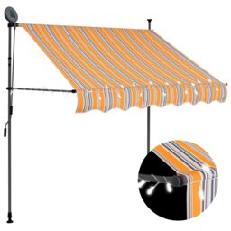 Berkfield Home Manual Retractable Awning with LED 150 cm Yellow & Blue - thumbnail 1