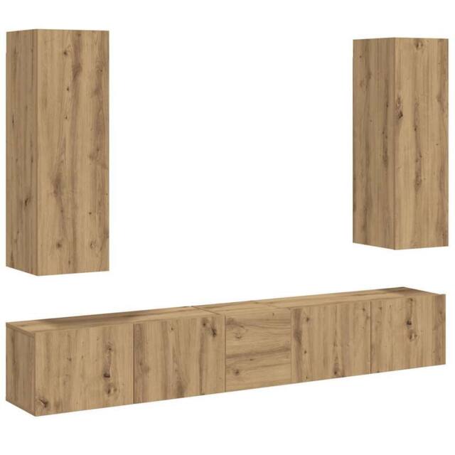 Berkfield Home Wall Mounted TV cabinets 5 pcs Artisan Oak Engineered Wood in Brown - image 1