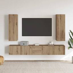Berkfield Home Wall Mounted TV cabinets 5 pcs Artisan Oak Engineered Wood in Brown - thumbnail 3