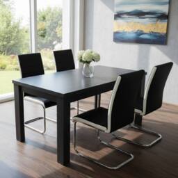 KOSY KOALA Arrow Charcoal Dining Table Set With 4 Faux Leather Dining Chairs in Dark Grey - thumbnail 1