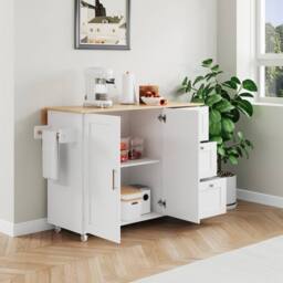 Rolipo Drop Leaf Rolling Kitchen Island with Storage Drawers & Doors in White - thumbnail 8