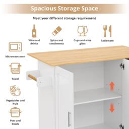 Rolipo Drop Leaf Rolling Kitchen Island with Storage Drawers & Doors in White - thumbnail 3