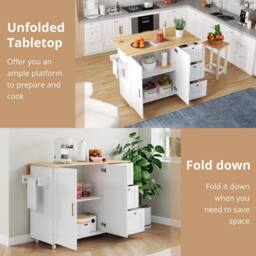 Rolipo Drop Leaf Rolling Kitchen Island with Storage Drawers & Doors in White - thumbnail 4