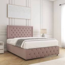 "BSSPOKE Lena Plush Velvet Divan Bed 24"" Headboard & No Mattress No Drawers in Pink - Size: Super King" - thumbnail 3