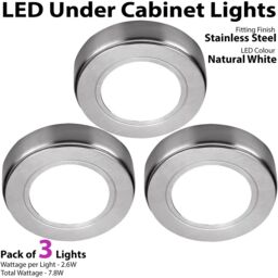 Loops 3x BRUSHED NICKEL Round Surface or Flush Under Cabinet Kitchen Light & Driver Kit - Natural White LED in Metallics - thumbnail 3