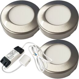Loops 3x BRUSHED NICKEL Round Surface or Flush Under Cabinet Kitchen Light & Driver Kit - Natural White LED in Metallics - thumbnail 1