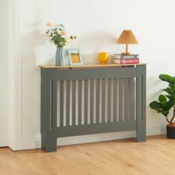 SPETLEK Modern Radiator Cover Wall Cabinet MDF Slats, Grey with Wood Top, S - thumbnail 3