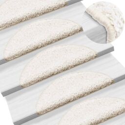 Berkfield Home Carpet Stair Treads 15 pcs White 56x17x3 cm - Size: Medium - thumbnail 1