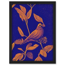 Artery8 Vintage Art Nouveau Pattern Detail Tropical Bird On Branch Linocut Illustration Artwork Framed Wall Art Print A4 in Black - thumbnail 1