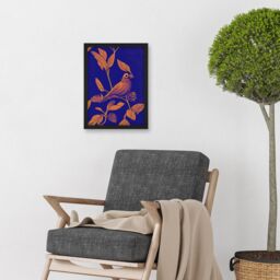 Artery8 Vintage Art Nouveau Pattern Detail Tropical Bird On Branch Linocut Illustration Artwork Framed Wall Art Print A4 in Black - thumbnail 2