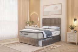 "Somnior Eleanor Tweed 2 Drawer Divan Bed Set with Pillowtop & 54"" Headboard in Brown - Size: King"