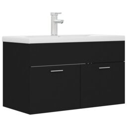 Berkfield Home Sink Cabinet with Built-in Basin Black Engineered Wood - thumbnail 2