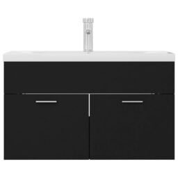 Berkfield Home Sink Cabinet with Built-in Basin Black Engineered Wood - thumbnail 3