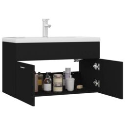 Berkfield Home Sink Cabinet with Built-in Basin Black Engineered Wood - thumbnail 6