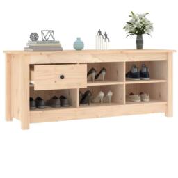 Berkfield Home Shoe Cabinet 110x38x45.5 cm Solid Wood Pine in Light Brown - thumbnail 8