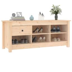 Berkfield Home Shoe Cabinet 110x38x45.5 cm Solid Wood Pine in Light Brown - thumbnail 7