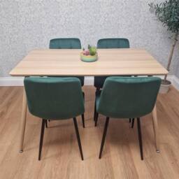 KOSY KOALA Table Set with 4 Green Velvet Chairs Kitchen Dining Furniture Set in Beige - Size: 120 cm x 70 cm - thumbnail 3