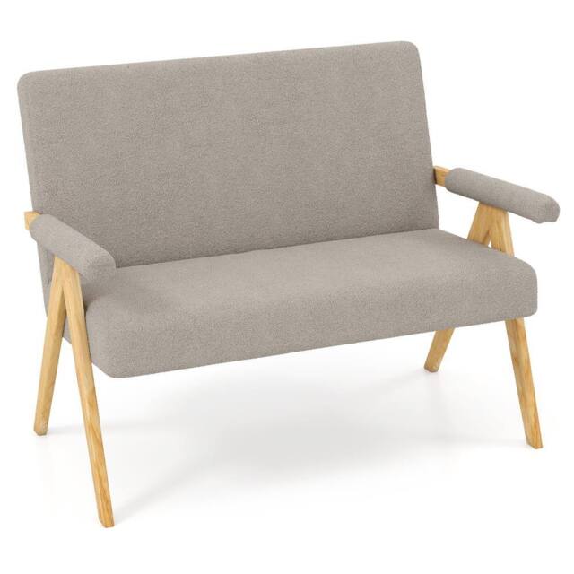 Gymax Upholstered Sherpa Couch Wooden Love Seat Sofa With Armrests Grey - image 1