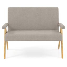 Gymax Upholstered Sherpa Couch Wooden Love Seat Sofa With Armrests Grey - thumbnail 2