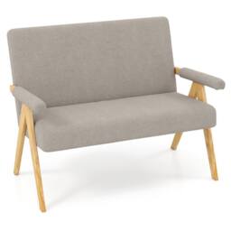 Gymax Upholstered Sherpa Couch Wooden Love Seat Sofa With Armrests Grey