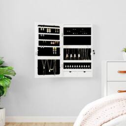 Berkfield Home Mirror Jewellery Cabinet with LED Lights Wall Mounted White - thumbnail 2