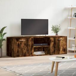 Berkfield Home TV Cabinet Smoked Oak 120x34x37 cm Engineered Wood in Brown - Size: 120 x 34 x 37 cm - thumbnail 1