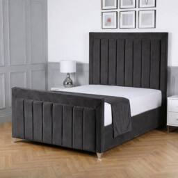 Living Comfort Bedz Elara Plush Velvet Upholstered Bed Slatted Base with 48Inch Headboard in Charcoal - Size: Single - thumbnail 1