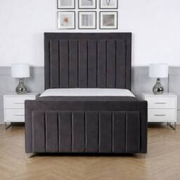 Living Comfort Bedz Elara Plush Velvet Upholstered Bed Slatted Base with 48Inch Headboard in Charcoal - Size: Single - thumbnail 2