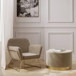 Lemon Pavilion Furniture Lara Large Pouffe - L60.5 x W60.5 x H35.5 cm - Beige/Gold Brushed in Beige - Size: 1 Pack - thumbnail 3