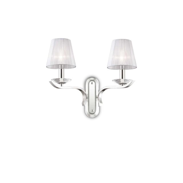 Netlighting Pegaso 2 Light Indoor Candle Wall Light Chrome White with Organza Shades E14 in Grey
