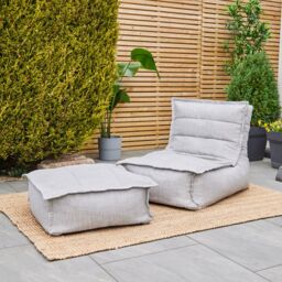 icon Dolce Indoor Outdoor Bean Bag Lounger & Footstool Grey Patio Chairs in Light Grey