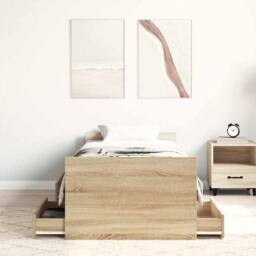Berkfield Home Bed Frame with Headboard & Footboard Sonoma Oak 100x200 cm in Light Oak - thumbnail 4