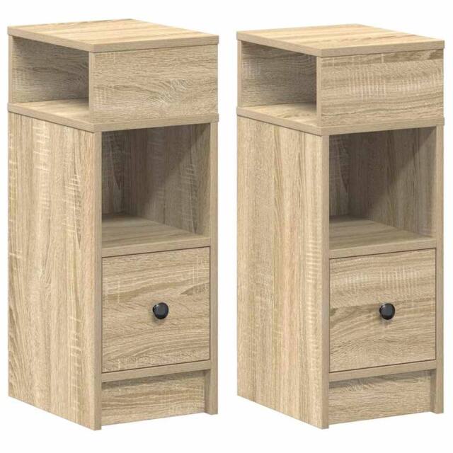 Berkfield Home Bedside Cabinets 2 pcs with Drawer Sonoma Oak 25x31x66 cm in Light Brown - Size: 25 x 31 x 66 cm - image 1