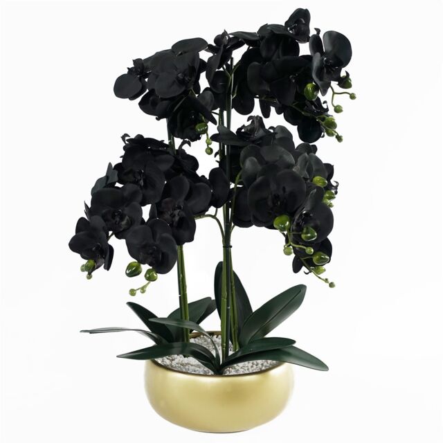 Leaf 60cm Orchid Artificial Black Gold Ceramic Planter in Green - image 1