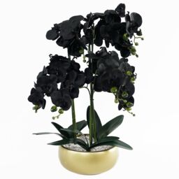Leaf 60cm Orchid Artificial Black Gold Ceramic Planter in Green - thumbnail 1