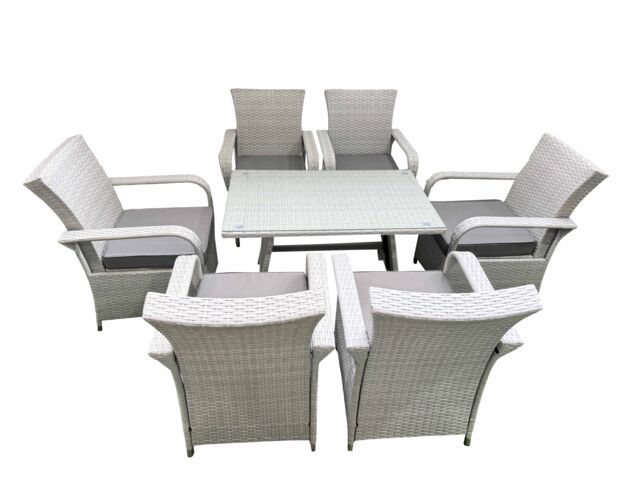 Fimous Outdoor Rattan Garden Furniture Set Patio 6 Chairs Plus Rectangular Dining Table Sets Light Grey Mixed - image 1