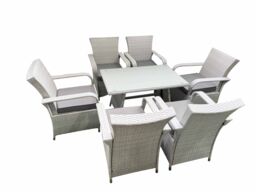 Fimous Outdoor Rattan Garden Furniture Set Patio 6 Chairs Plus Rectangular Dining Table Sets Light Grey Mixed - thumbnail 3