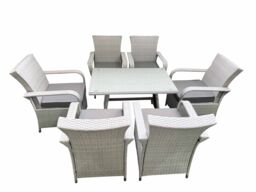 Fimous Outdoor Rattan Garden Furniture Set Patio 6 Chairs Plus Rectangular Dining Table Sets Light Grey Mixed - thumbnail 2