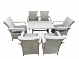 Fimous Outdoor Rattan Garden Furniture Set Patio 6 Chairs Plus Rectangular Dining Table Sets Light Grey Mixed - thumbnail 1