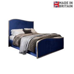 Casani Totternhoe Upholstered Soft Velvet Blue Metal Designer Bed Frame - Size: King - thumbnail 4