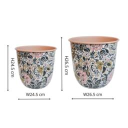 Ivyline Maisie Vintage Pattern Blush Metal Plant Pot Set of 2 - thumbnail 4