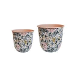 Ivyline Maisie Vintage Pattern Blush Metal Plant Pot Set of 2 - thumbnail 2