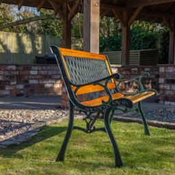 Samuel Alexander 2 Seater Outdoor Wooden Cast Iron with Lattice Design Garden Patio Bench in Brown - thumbnail 5