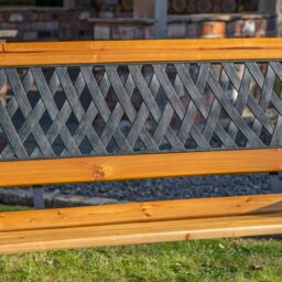 Samuel Alexander 2 Seater Outdoor Wooden Cast Iron with Lattice Design Garden Patio Bench in Brown - thumbnail 7
