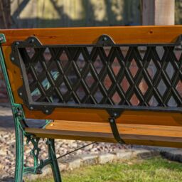 Samuel Alexander 2 Seater Outdoor Wooden Cast Iron with Lattice Design Garden Patio Bench in Brown - thumbnail 6