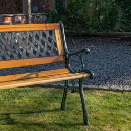 Samuel Alexander 2 Seater Outdoor Wooden Cast Iron with Lattice Design Garden Patio Bench in Brown - thumbnail 3