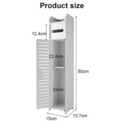 Nordara White Tall Narrow Bathroom Storage Cabinet for Small Spaces, Shelves - Size: 15 cm - thumbnail 2
